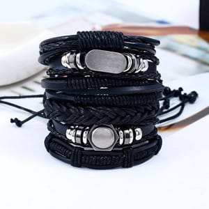 6-Piece Bracelet Set with Decorative Metal Plaques