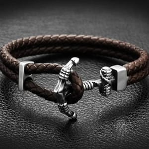 Men’s Leather Bracelet with Anchor Clasp 