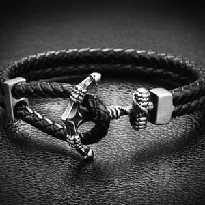 Men’s Leather Bracelet with Anchor Clasp 