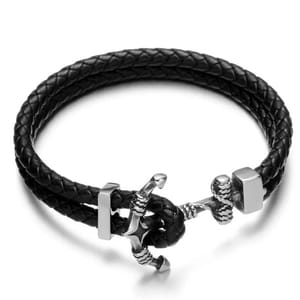 Men’s Leather Bracelet with Anchor Clasp
