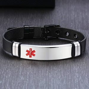 Stylish Medical Alert Bracelet with Adjustable Pin Buckle - BR-522BS