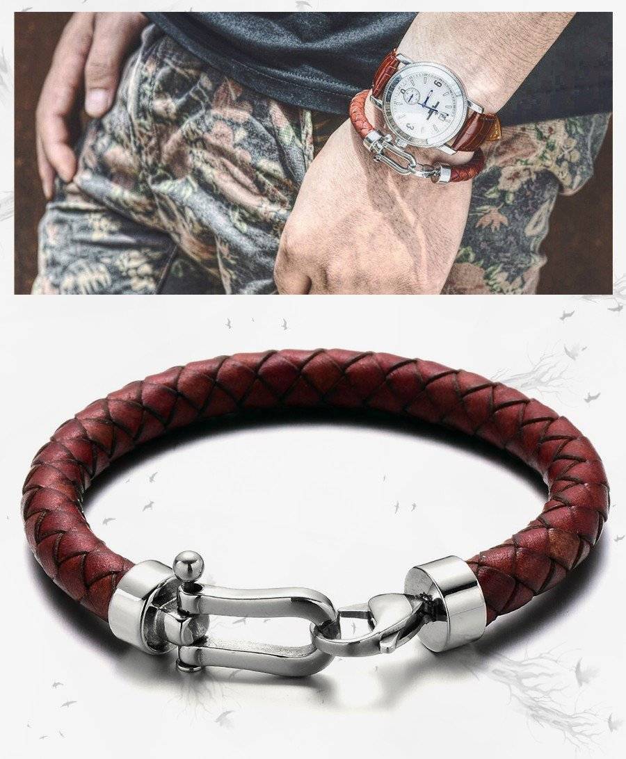 Men's Braided Leather Bracelet With Lobster Claw Clasp » Band And Bracelets