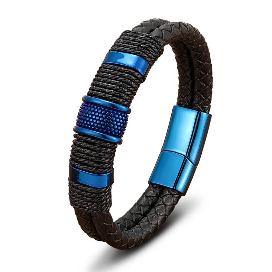 Double Layer Leather Rope Bracelet Blue 21cm