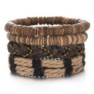 4-Piece Bracelet Set with Coconut Shell Beads