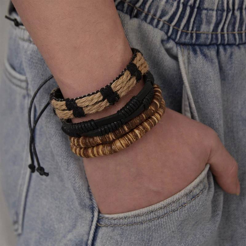 4-Piece Bracelet Set with Coconut Shell Beads