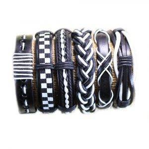 6-Piece Black and White Lace Up Bracelet Set