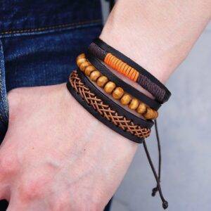3-Piece Bracelet Set in Brown Orange Tones