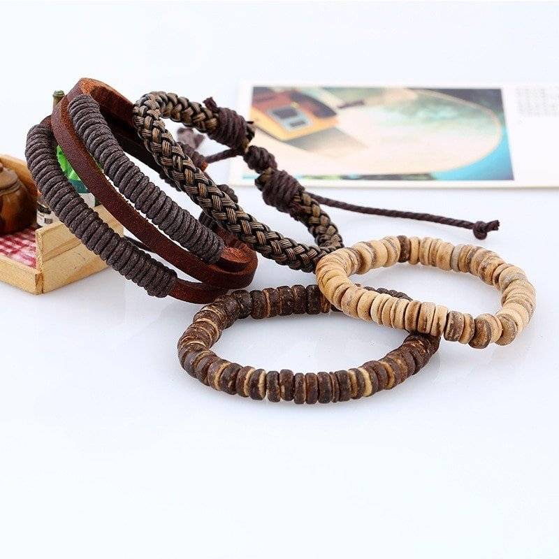 4-Piece Bracelet Set in Natural Brown Color Tones