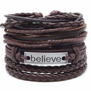 4-Piece Brown-Toned Bracelet Set with Decorative Charms