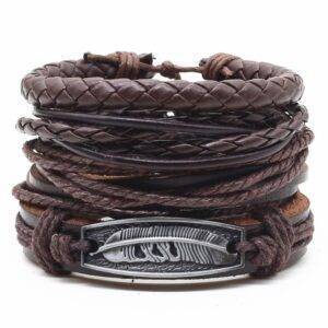 4-Piece Brown-Toned Bracelet Set with Decorative Charms