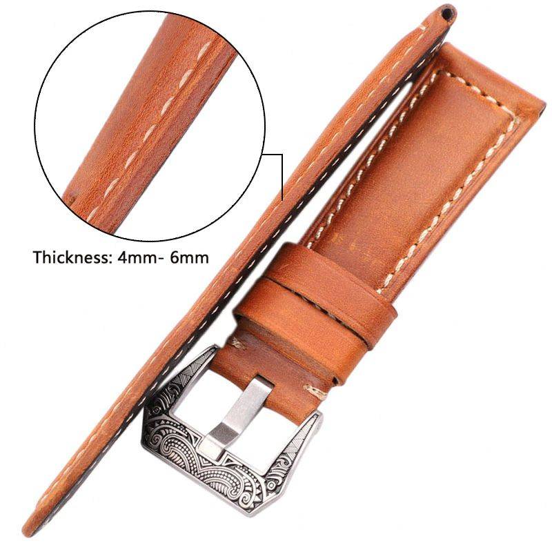 Genuine Leather Watch Band with Ornamented Buckle