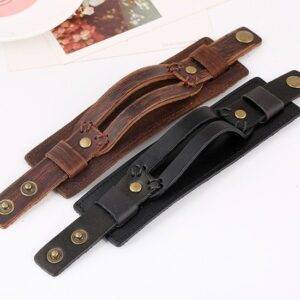 Men's Wide Leather Bracelet with Snap Button Clasp