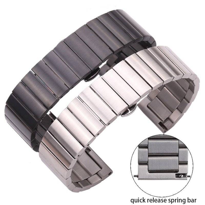 Solid Stainless Steel Watch Band with Hidden Butterfly Clasp