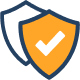 Orange shield with checkmark icon
