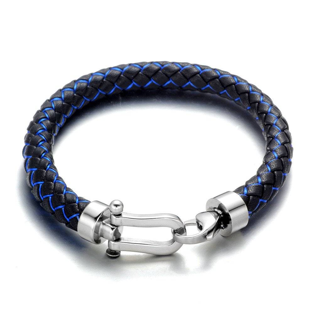 Men's Braided Leather Bracelet with Lobster Claw Clasp