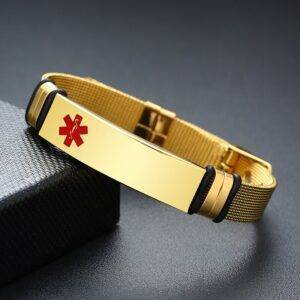 Stylish Medical Alert Bracelet with Adjustable Pin Buckle - BR-522GG