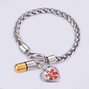Medical ID Tag Bracelet with Capsule Tube
