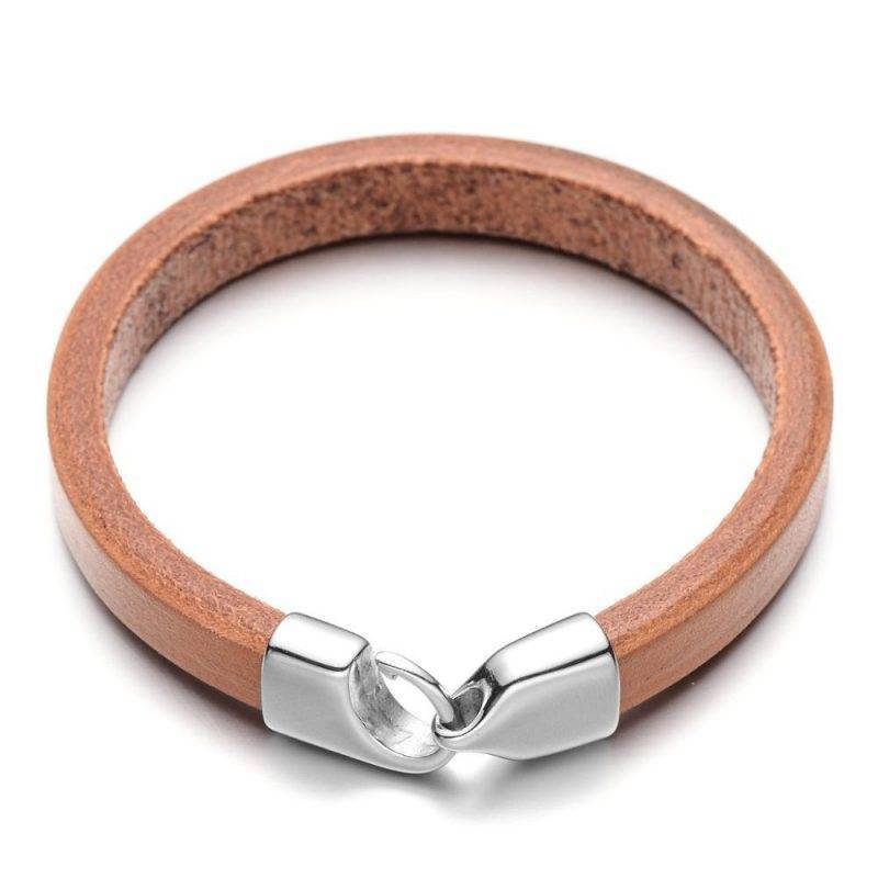 Thick Leather Bracelet with Hook Clasp