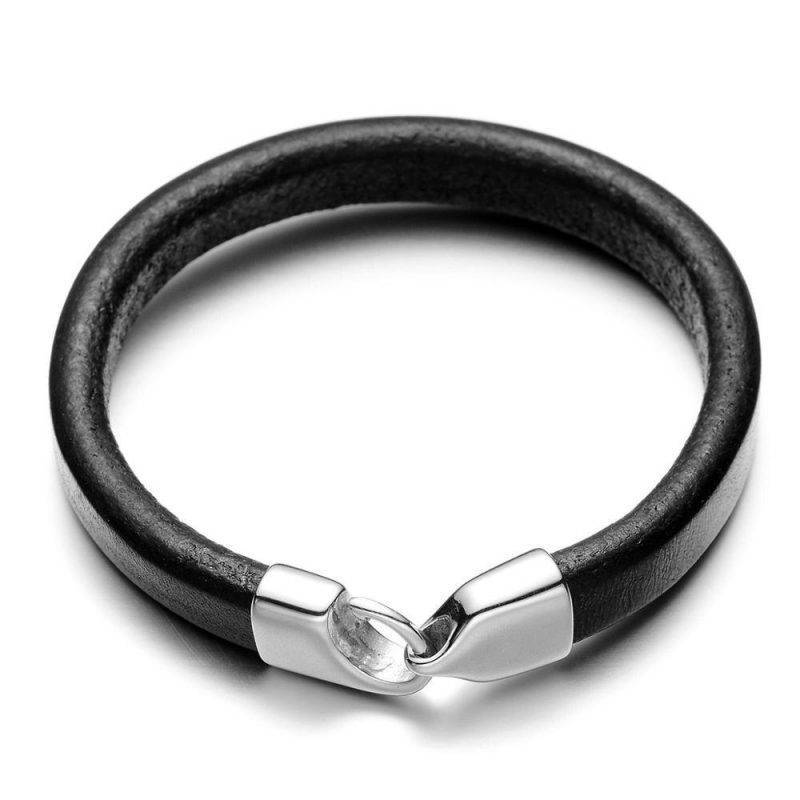 Thick Leather Bracelet with Hook Clasp