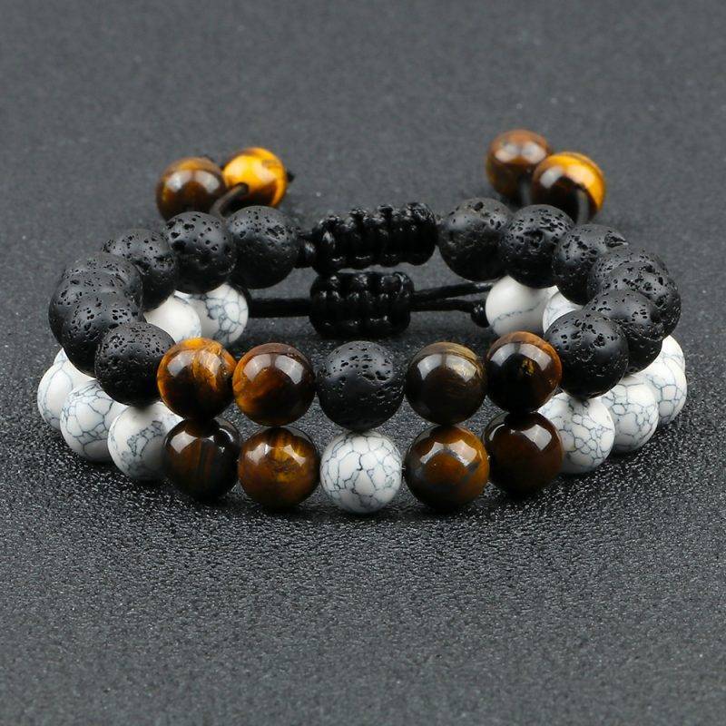 2-Piece Set Men’s Stone Bead Bracelets