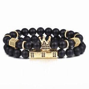 Black Bead Bracelet with Crown