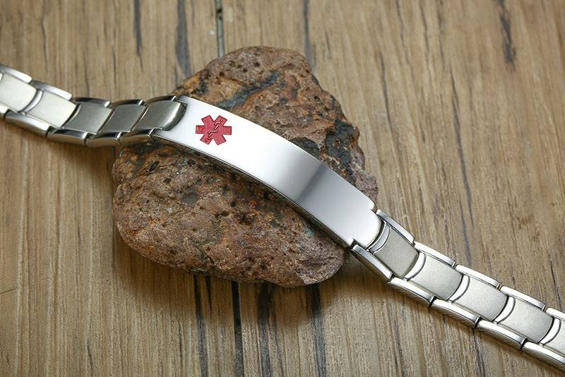 Stainless Steel Medical Alert Bracelet with Fold Over Clasp